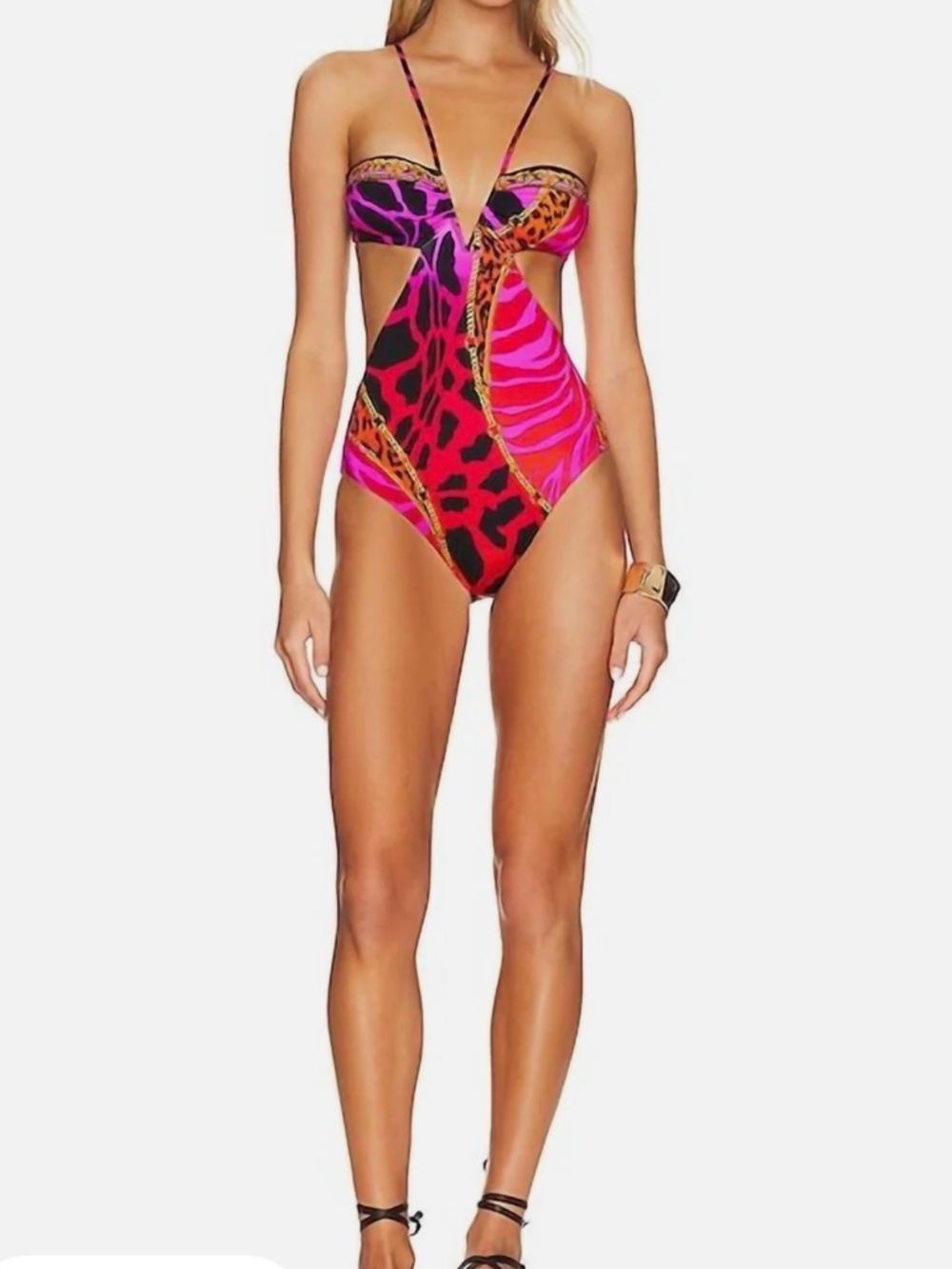 Camilla Pink Red Animal-Print Cutout One-Piece Swimsuit Always Change Your Spots - Picture 1 of 14